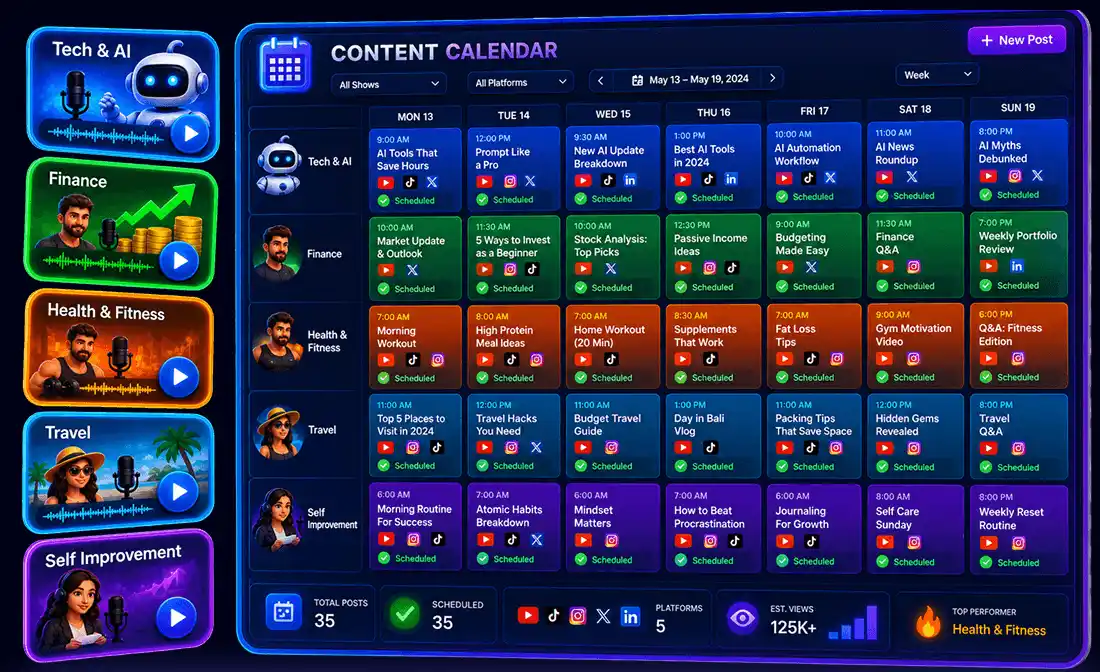 PodShorts Automated Multi-Platform Social Content Calendar