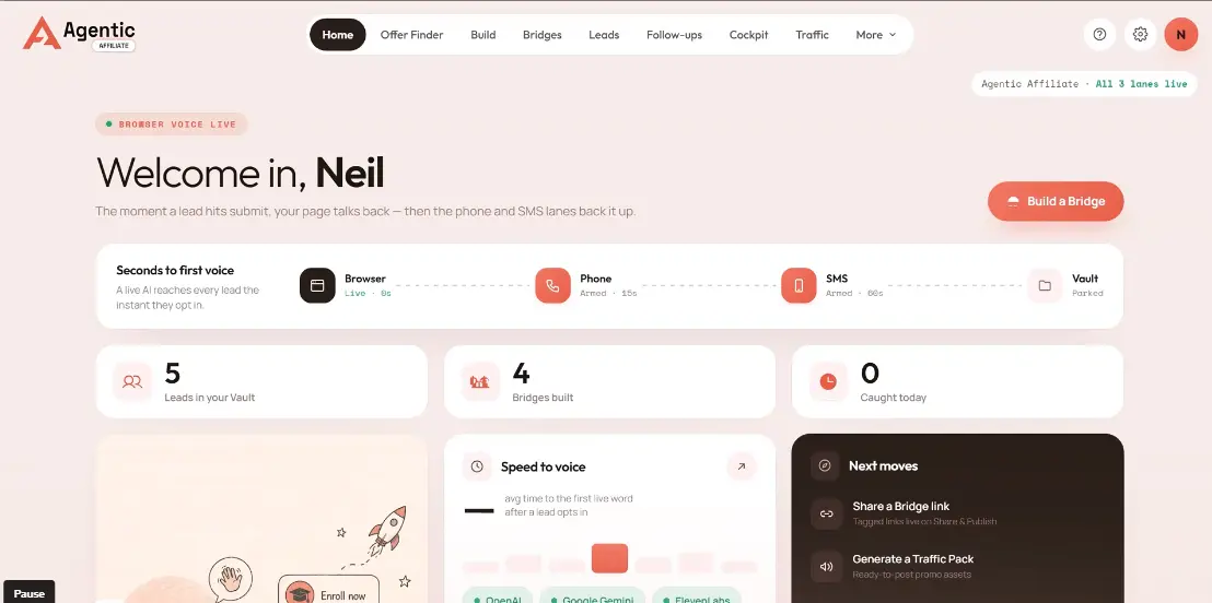Agentic Affiliate Review Live Dashboard Mockup